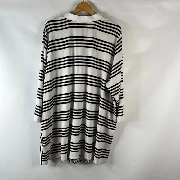 Susan Graver Weekens Womens Tunic Top Size 5X Black White Striped Button Up - Picture 4 of 9